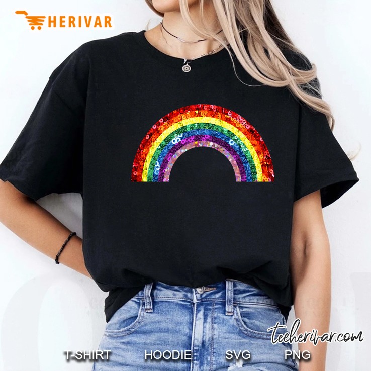 70S 80S Vibe Rainbow Retro Vintage Sequin Print Classic Ladies Tee