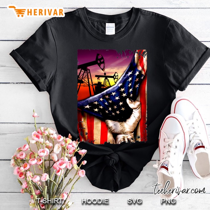 Pumpjacks Behind American Flag Shirt