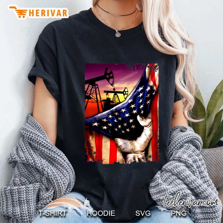 Pumpjacks Behind American Flag Hoodie