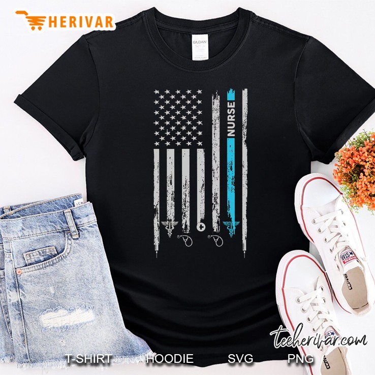 Nurse Thin Cyan Line American Flag Grunge Version Shirt