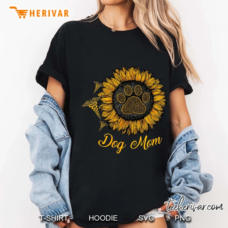 Dog Mom Dog Paw Print Sunflower And Caduceus Version Ladies Tee