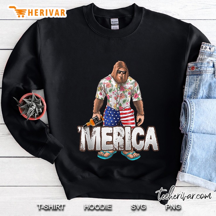 Bigfoot Usa Flag Shorts & A Hawaiian Shirt Carrying Whiskey Tank Top Mugs