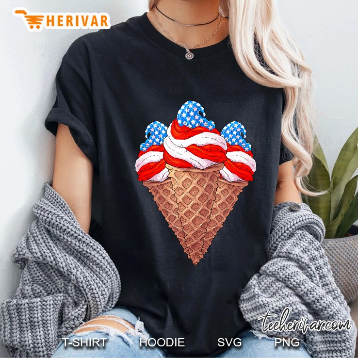 Summer Ice Cream Cones 4Th Of July American Flag Ladies Tee