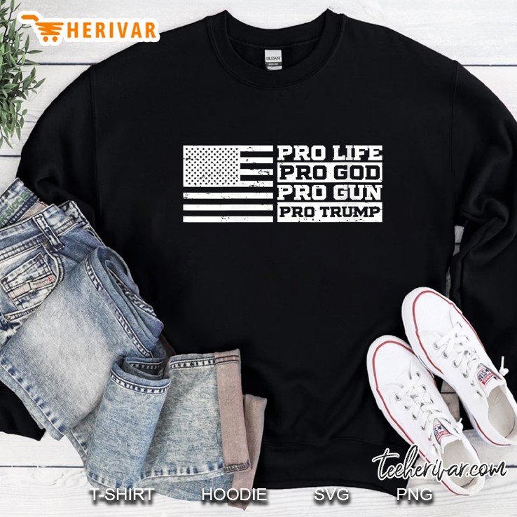 Womens Pro Life Pro God Pro Gun Pro Trump V-Neck Sweatshirt