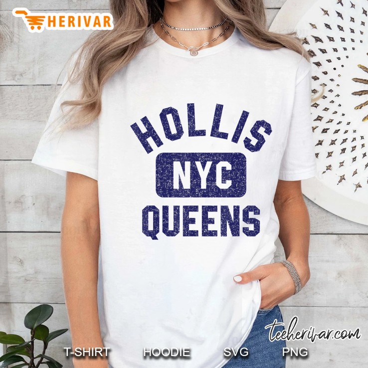 Hollis Nyc Gym Style Distressed Navy Blue Print Ladies Tee