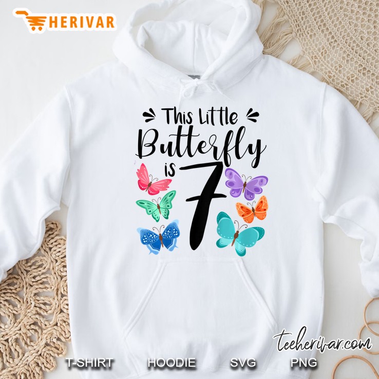 Kids 7 Year Old Butterfly Birthday Girls 7Th Girl Party Gift Hoodie