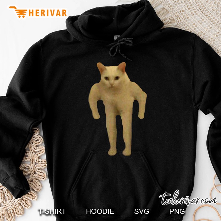 Buff Kitty Meme Cursed Long Cat Dank Memes Hoodie