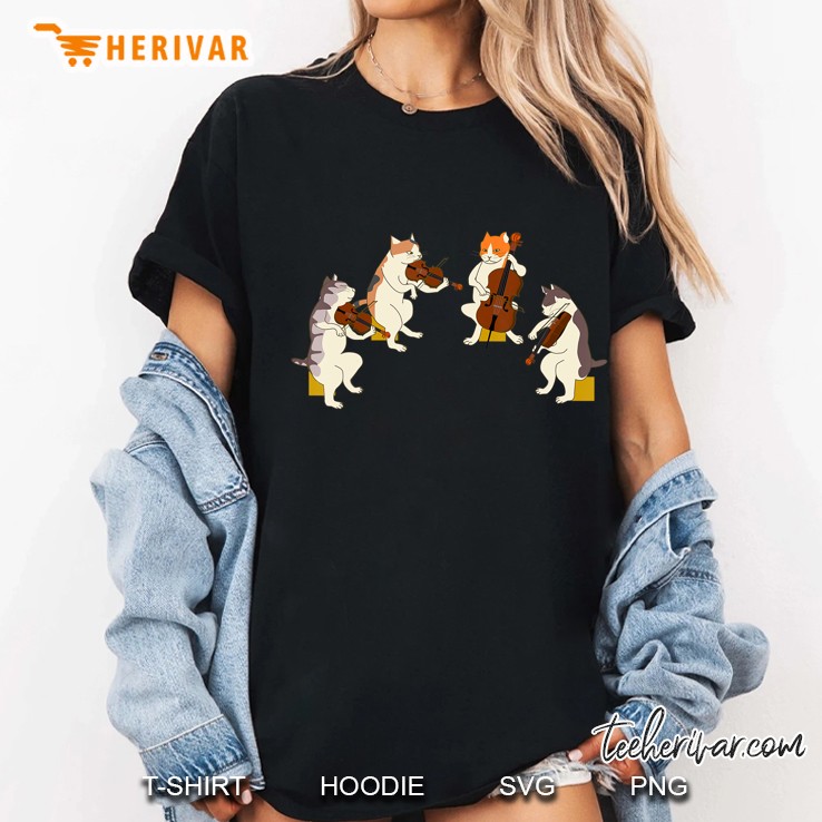 Fun Cats Playing Violin Cello Shirt Gift Music Cat Lover Tee Ladies Tee