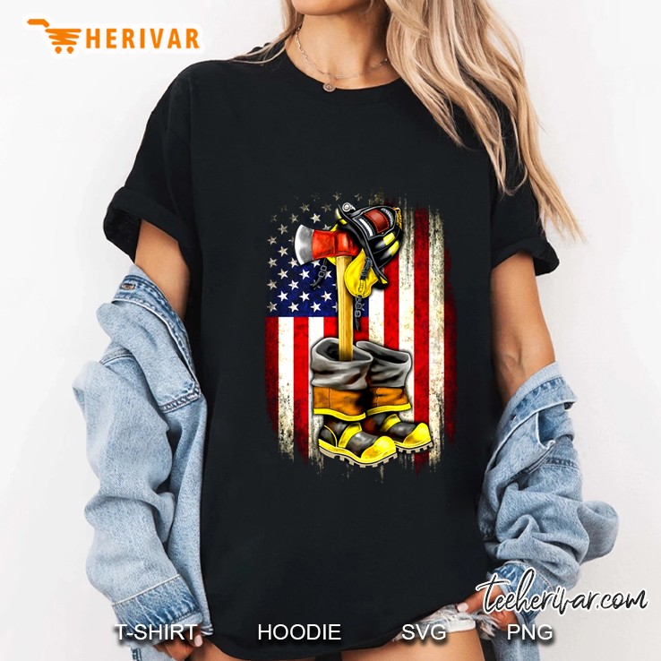 Firefighter Fireman American Flag Ladies Tee