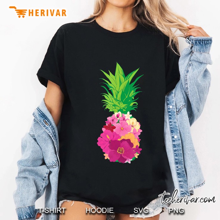 Cool Pineapple Flowers For Cute Beach Lovers Ladies Tee