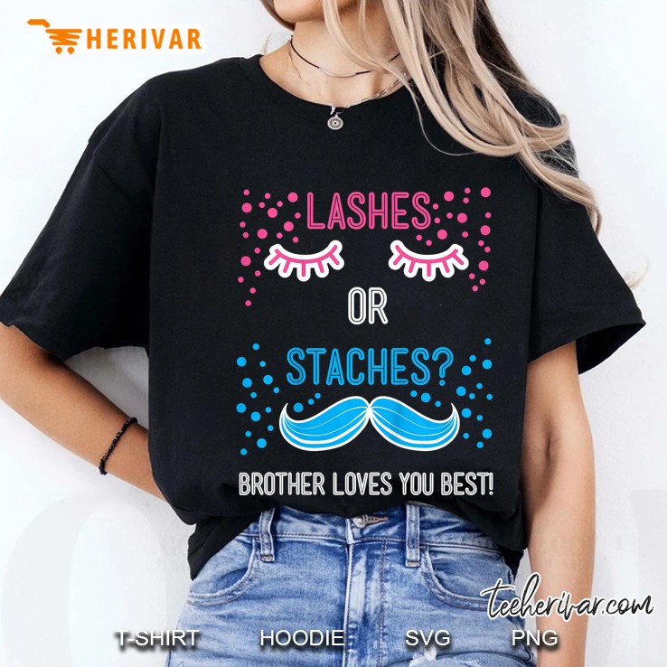 Kids Gender Reveal Shirt Staches Or Lashes Brother Loves You Hoodie