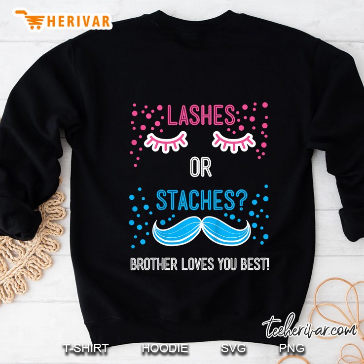 Kids Gender Reveal Shirt Staches Or Lashes Brother Loves You Mugs