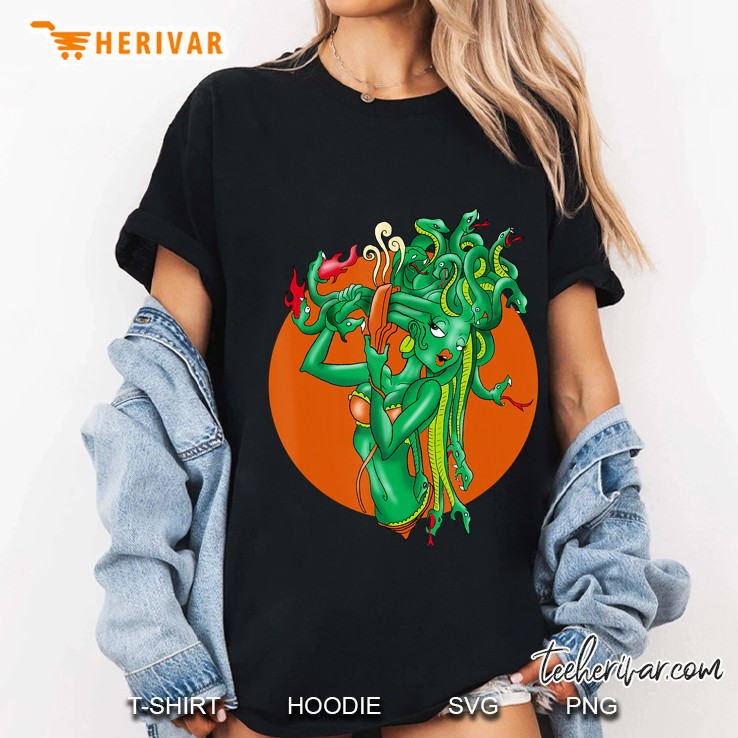 Medusa Girl Cartoon Funny Caricature Cool Comic Ladies Tee