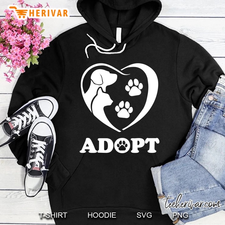 Rescue Adopt Dog Cat Paw Heart Love Pet Animal Family Gift Hoodie