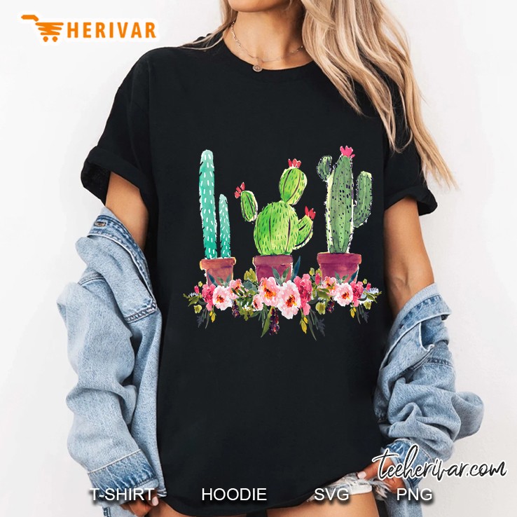 Womens Cute Blooming Cactus Flowers Cacti Succulents Lover Gift Ladies Tee