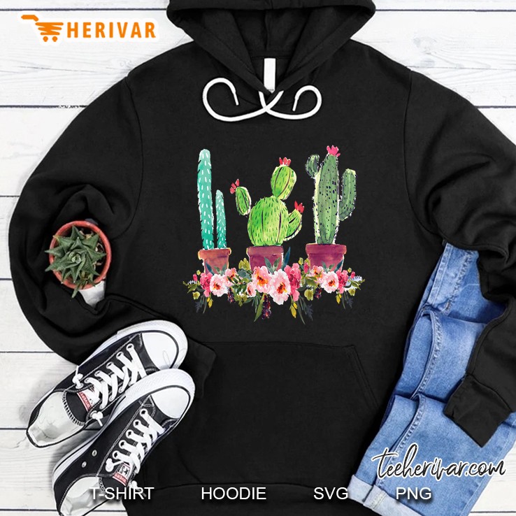 Womens Cute Blooming Cactus Flowers Cacti Succulents Lover Gift Hoodie