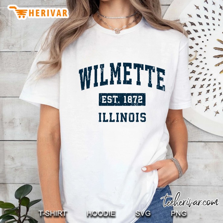 Wilmette Illinois Il Vintage Sports Design Navy Print Ladies Tee