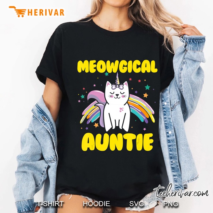 Meowgical Auntie Magical Kitty Cat Unicorn Ladies Tee