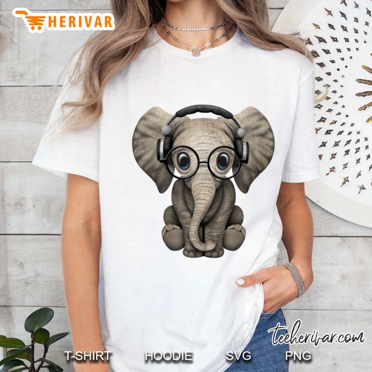 Cute Baby Elephant Dj Wearing Headphones And Glasses Classic Hoodie