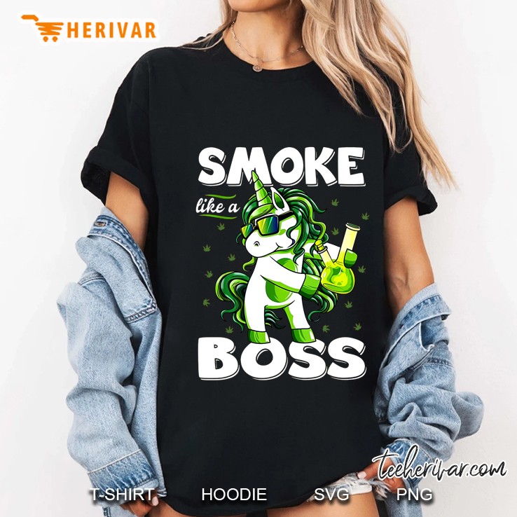 Smoke Like A Boss Funny Unicorn Smoke Weed Ladies Tee