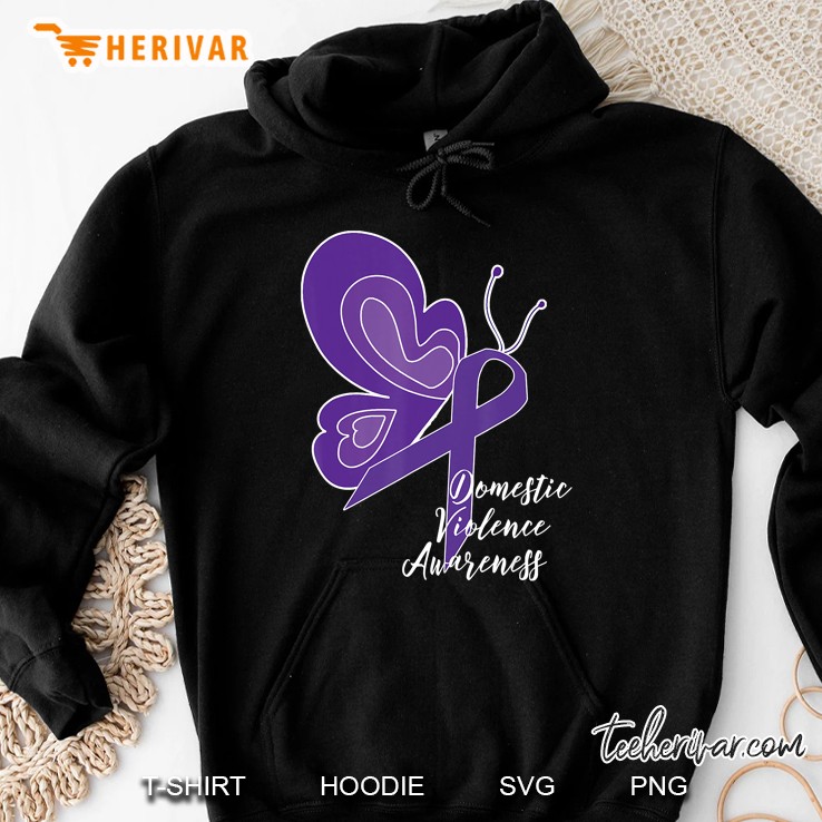 Domestic Violence Awareness Abuse Purple Ribbon Butterfly Hoodie