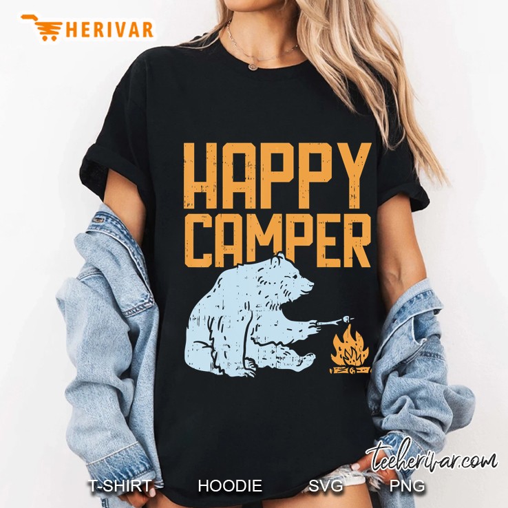 Happy Camper Bear Vacation Hiking Camp Campfire Camping Gift Ladies Tee