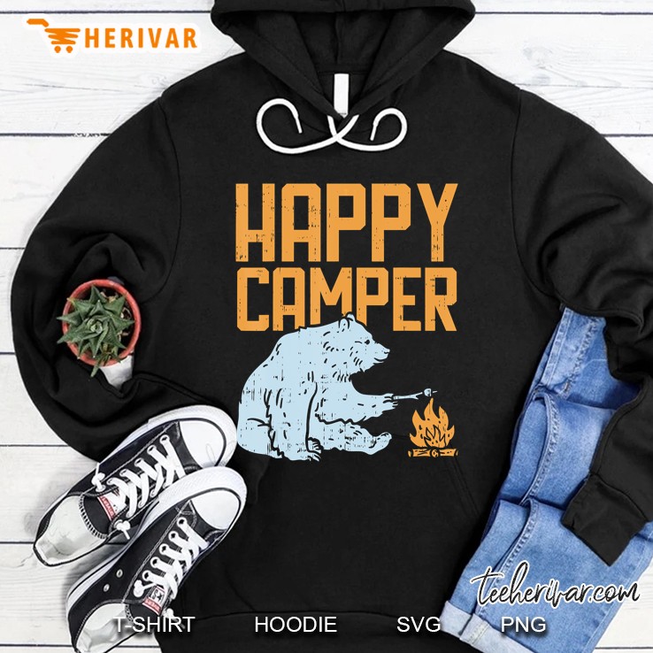 Happy Camper Bear Vacation Hiking Camp Campfire Camping Gift Hoodie