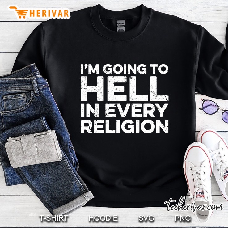 I'm Going To Hell In Every Religion Retro Distressed Design Mugs