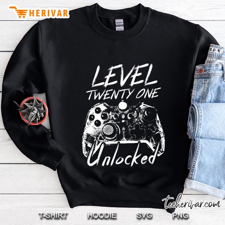Level 21 Unlocked - 21 Year Old Gamer Funny Birthday Sweatshirt