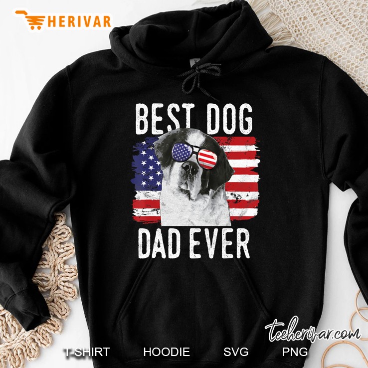 Mens American Flag Best Dog Dad Ever St. Bernard Usa Hoodie