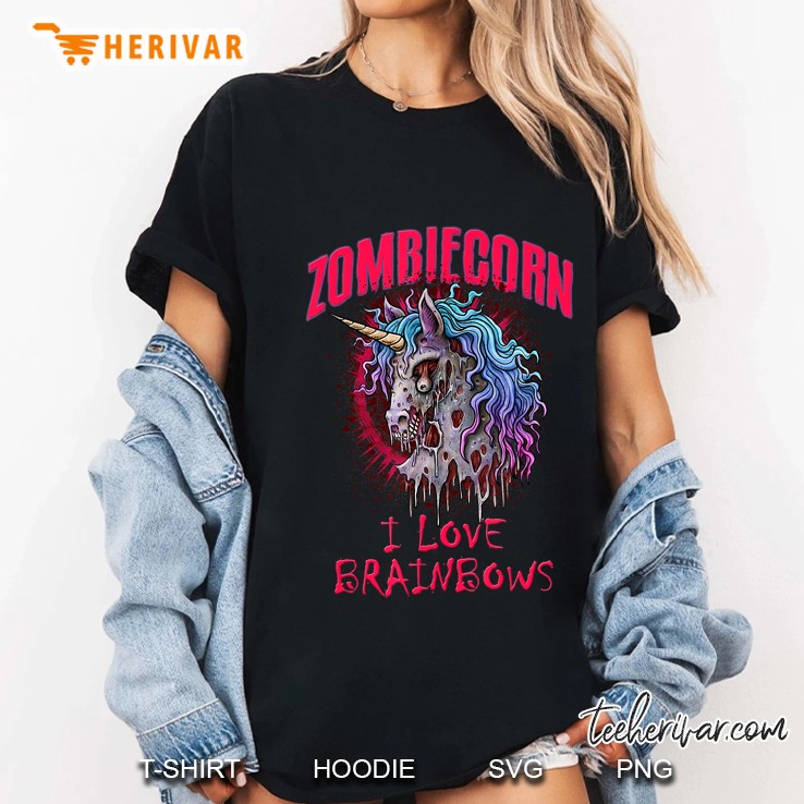 Zombie Unicorn I Love Brainbows Halloween Gothic Goth Punk Ladies Tee