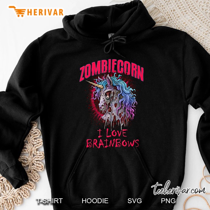 Zombie Unicorn I Love Brainbows Halloween Gothic Goth Punk Hoodie