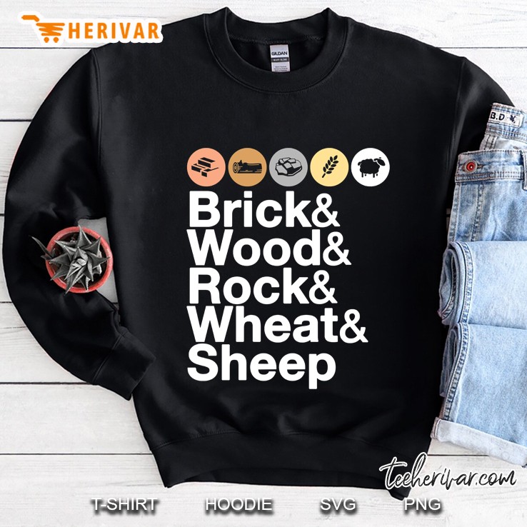 Helvetica Settlers Of Catan Brick, Wood, Rock, Wheat, Sheep Board Game Geek Ampersand Design Sweatshirt