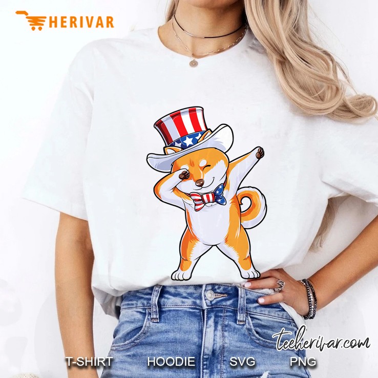 Dabbing Uncle Sam Shiba Inu 4Th Of July Kids Boys Us Ladies Tee