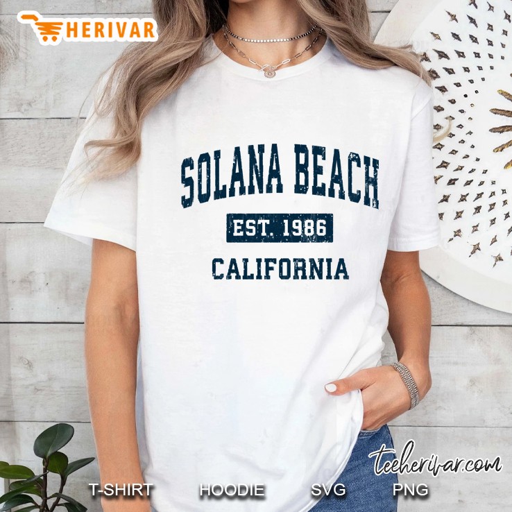 Solana Beach California Ca Vintage Sports Design Navy Print Ladies Tee