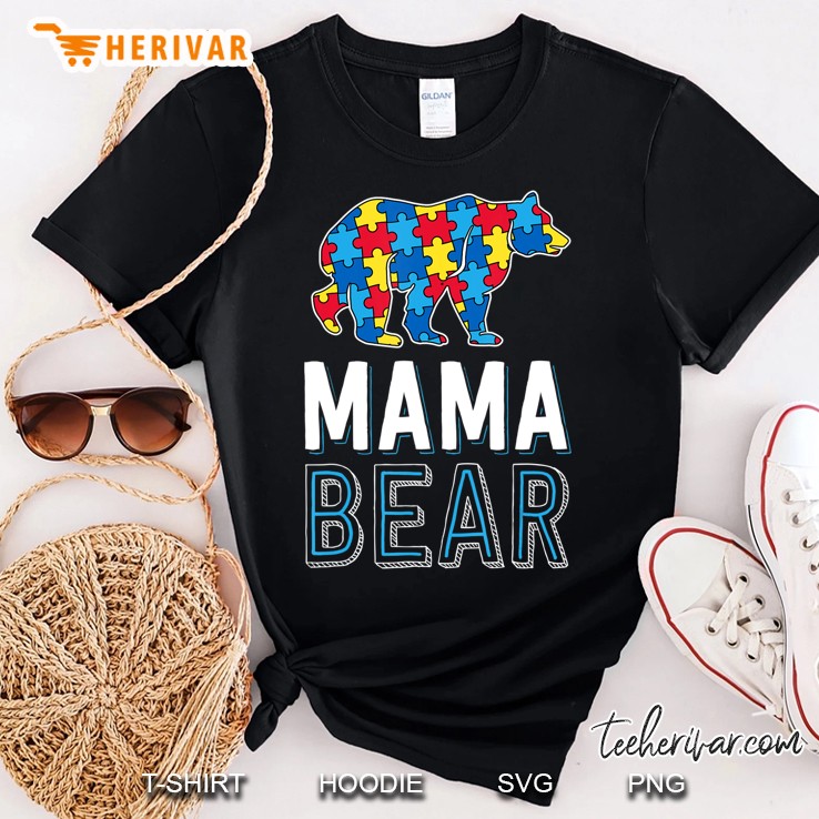 Mama Bear World Autism Awareness Day Family Puzzle Piece Shirt