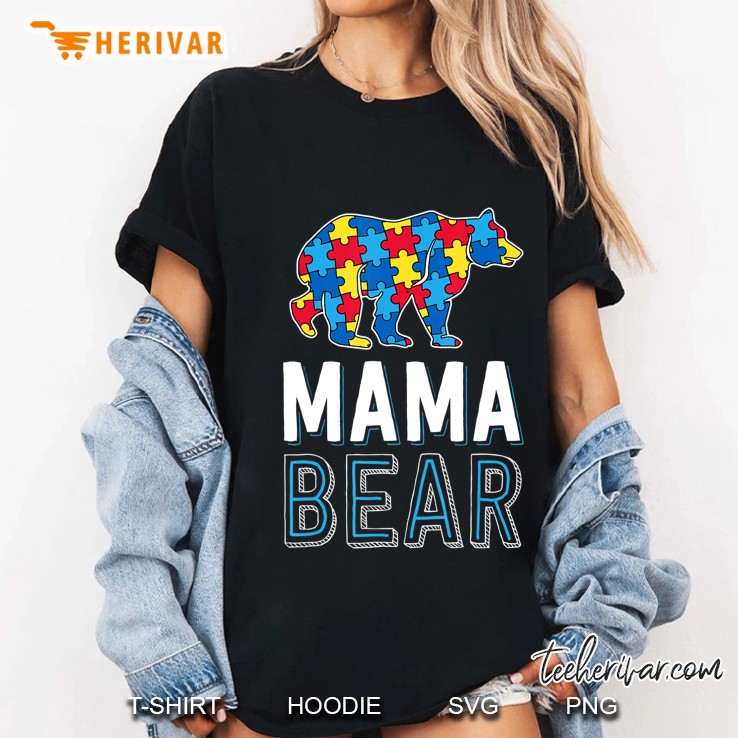 Mama Bear World Autism Awareness Day Family Puzzle Piece Hoodie