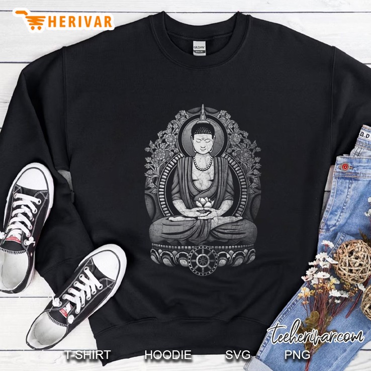 Gautama Buddha White Halftone Distressed Sweatshirt