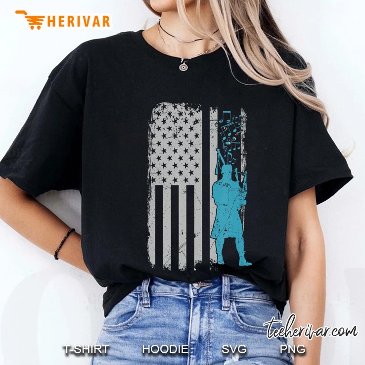 Bagpiper Usa Flag Piper Gift For Honor Guard Bagpipe Players Ladies Tee