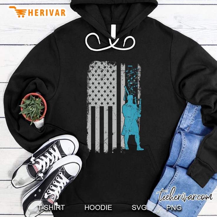 Bagpiper Usa Flag Piper Gift For Honor Guard Bagpipe Players Hoodie