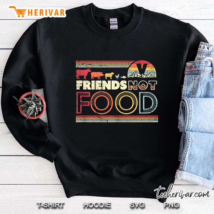 Friends Not Food, Retro Vegan, Vegetarian Sweatshirt