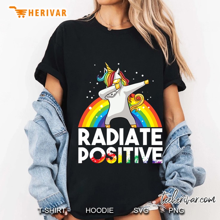 Radiate Positive Positivity Rainbow Dabbing Unicorn Lgbt Csd Ladies Tee