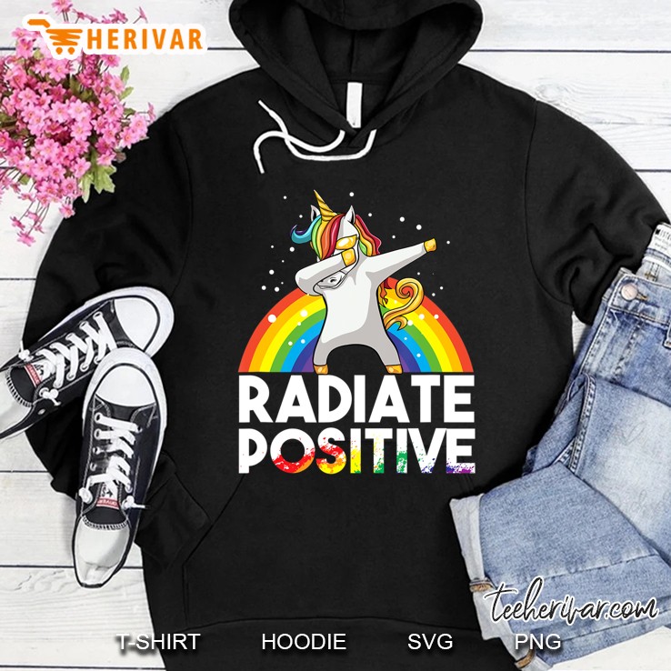Radiate Positive Positivity Rainbow Dabbing Unicorn Lgbt Csd Hoodie