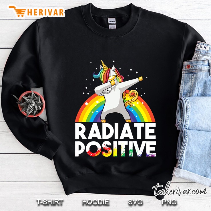 Radiate Positive Positivity Rainbow Dabbing Unicorn Lgbt Csd Sweatshirt