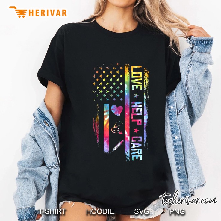 Love Help Care Colorfull American Flag Version Ladies Tee