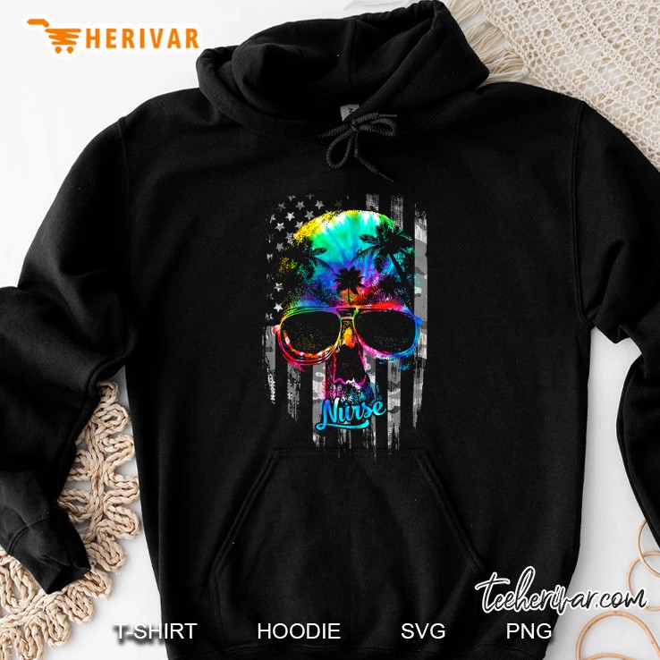 Nurse Tie Dye Skull American Flag Hoodie