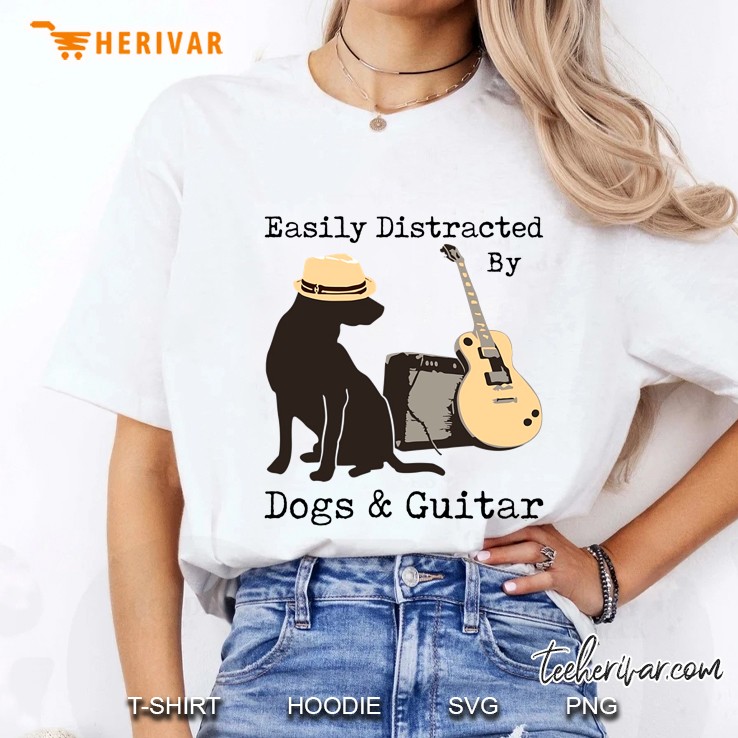 Easily Distracted By Dogs & Guitar Ladies Tee