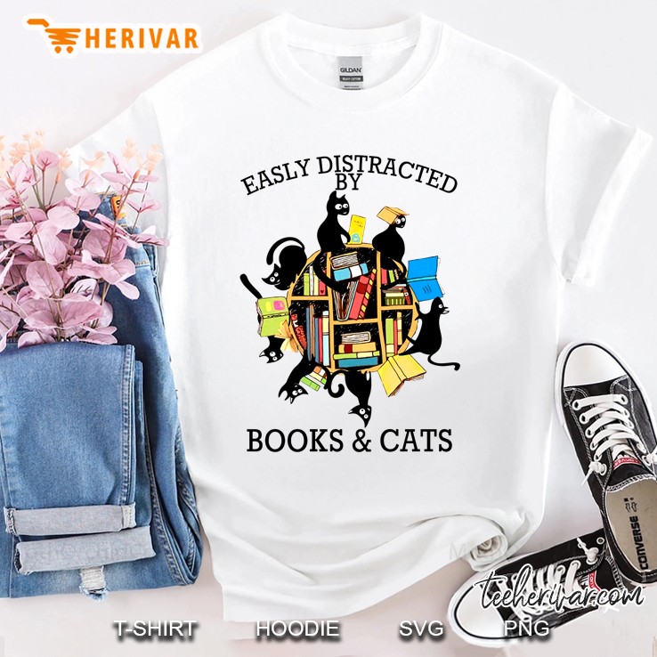 Easly Distracted By Books & Cats Shirt