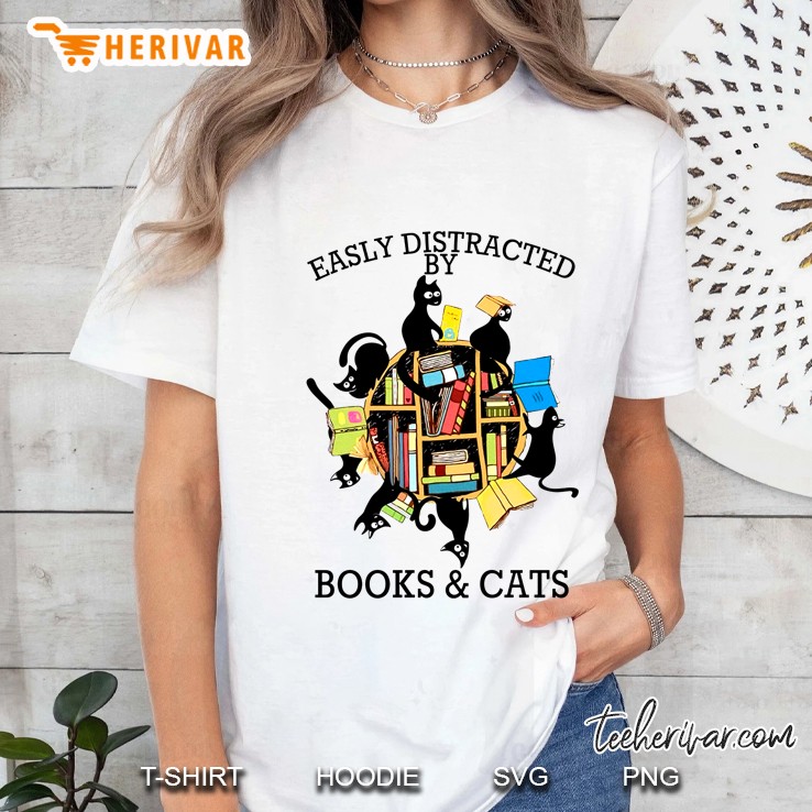 Easly Distracted By Books & Cats Hoodie