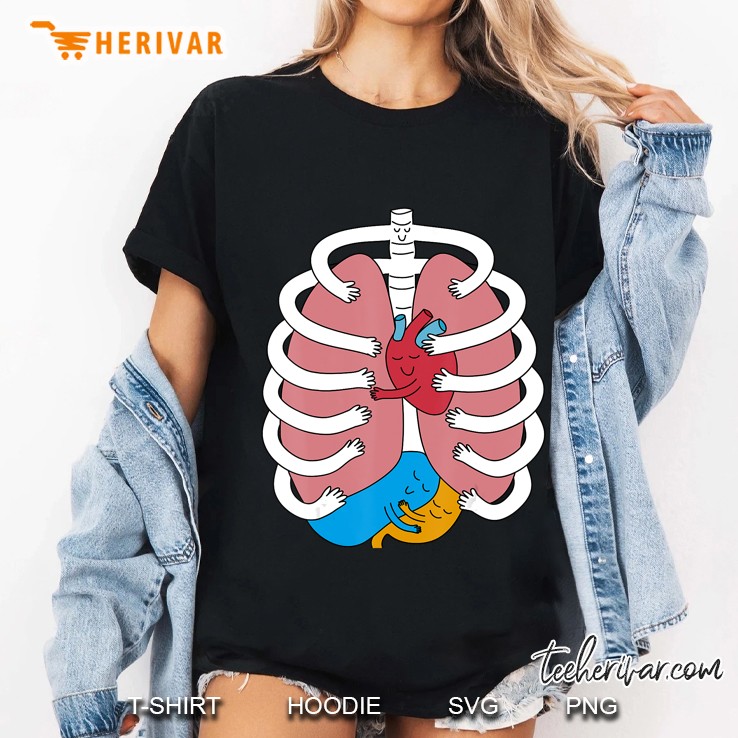 Hugging Anatomy Costume Funny Skeleton Organ Hug Ladies Tee